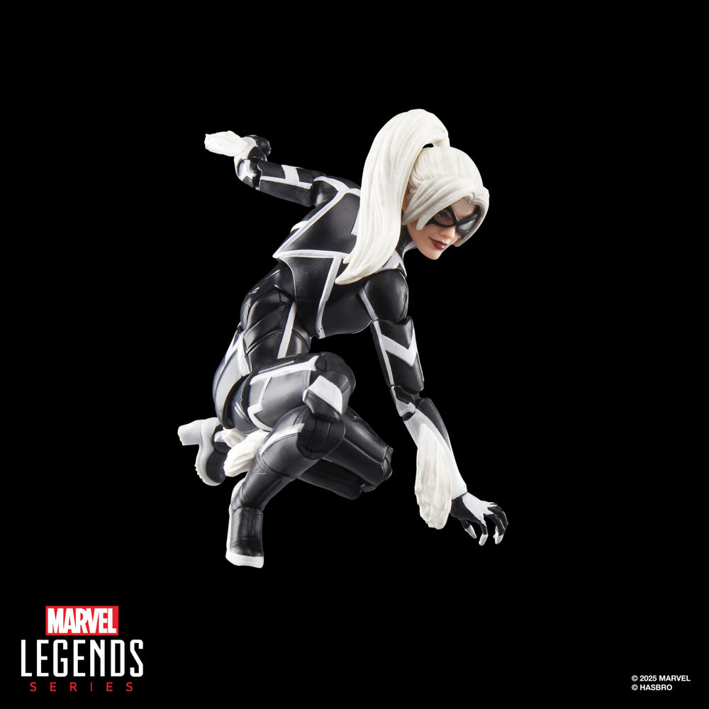 Marvel Legends Black Cat figure articulation range highlighting over 20 points