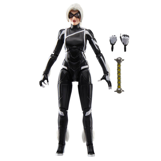 Marvel Legends Black Cat figure front view with game-inspired deco for display