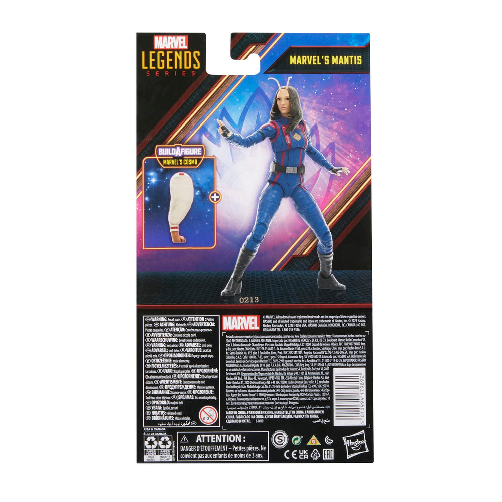 Marvel Legends Mantis close-up deco highlights movie-inspired colors and details.