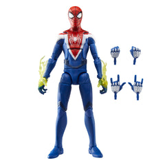 Marvel Legends Miles Morales upgraded suit front view for display.