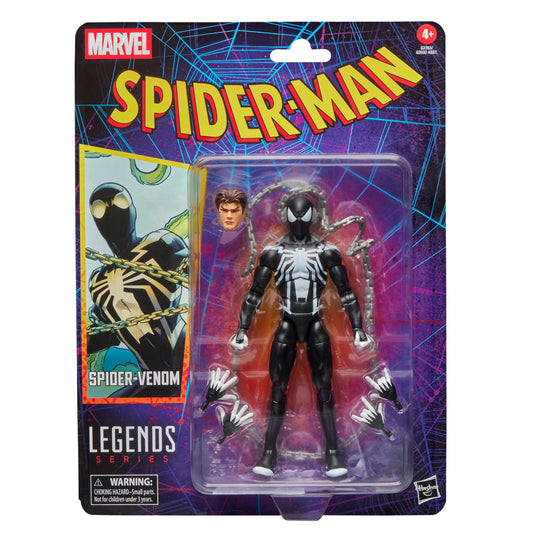 Marvel Legends Spider-Venom figure front view for dynamic display on a shelf