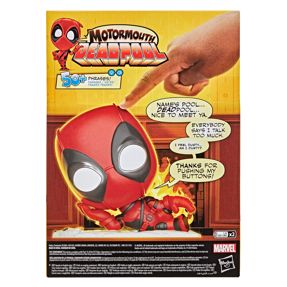 Marvel Motormouth Deadpool stylized design adds humor to display.