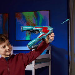 Rocket figure in action pose interacting with the vehicle.