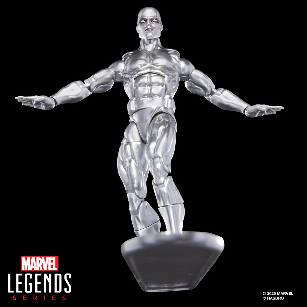 Plastic 1968 Silver Surfer #1 comic book accessory enhances display depth.