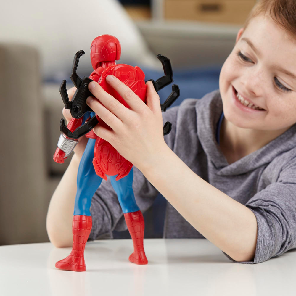 Marvel Spider-Man right-arm blast pose demonstrates web projectile firing.