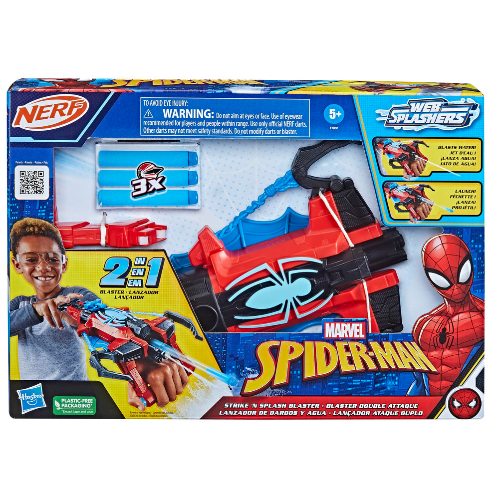 Spider Strike N Splash Blaster fires Nerf darts quickly.