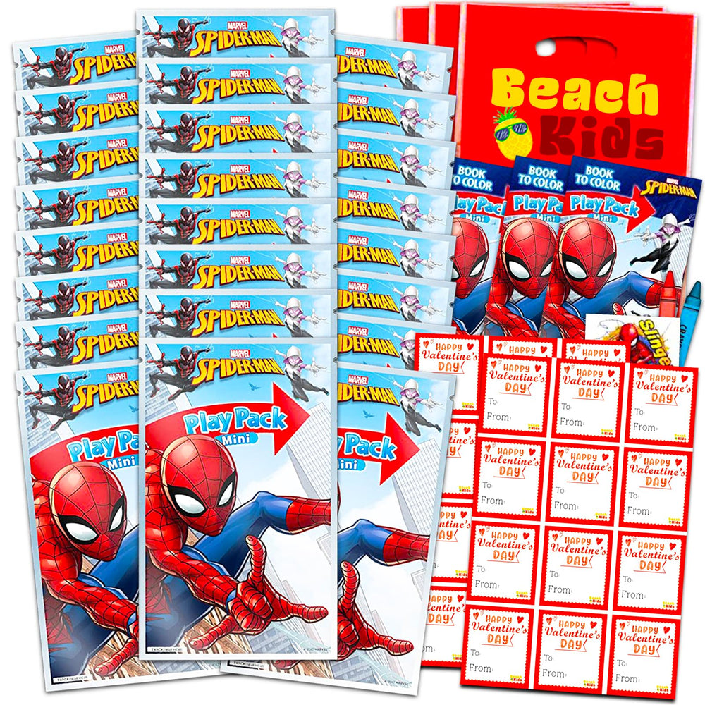 Marvel Spiderman valentines bundle with 24 mini coloring books ideal for classroom gift exchanges.