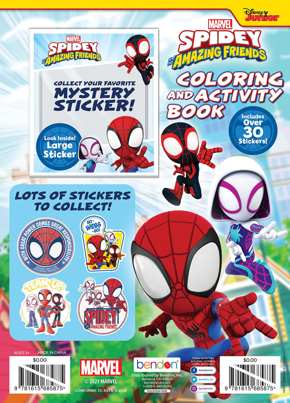 Illustrated pages featuring Marvel Spidey and His Amazing Friends spark coloring fun.