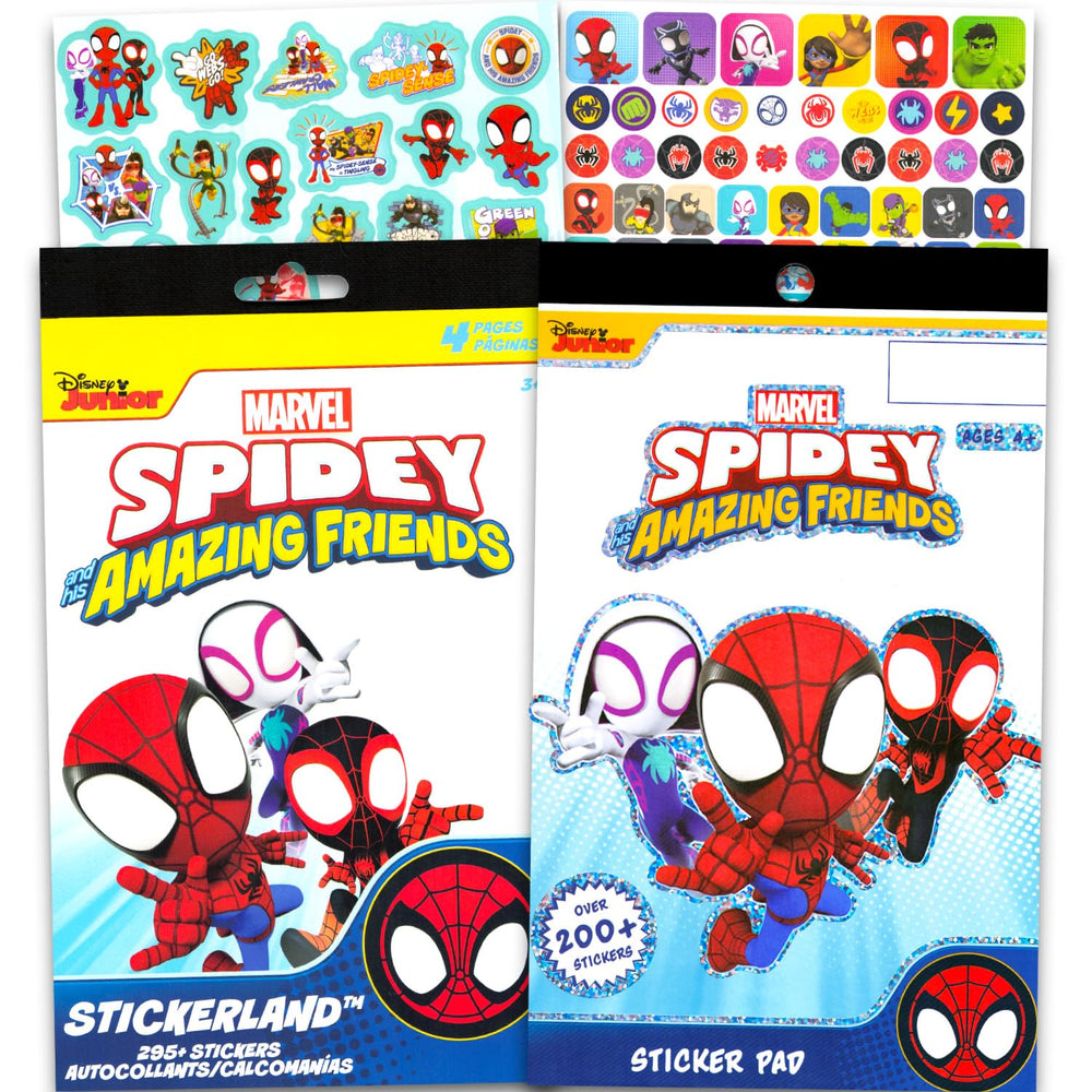 Marvel Spidey stickers pad set with 500+ designs for kids crafts and party favors.