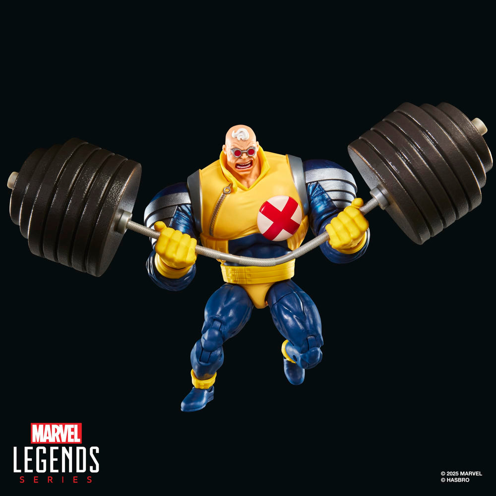 Marvel Legends Strong Guy barbell and weights for training scene setups