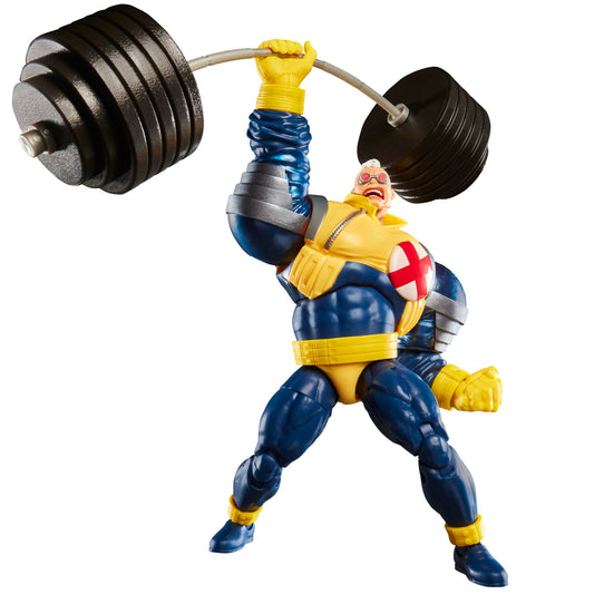 Marvel Legends Strong Guy figure front view for a detailed shelf display