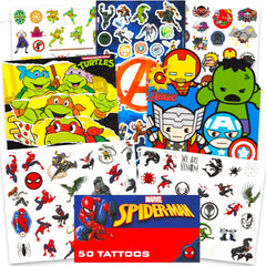 Marvel Avengers tattoos bundle with bold designs, perfect as party favors and character-themed activities.