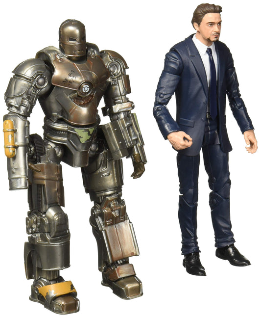 Marvel Hasbro Legends Tony Stark and Iron Man Mark 1 figures, ready for display.