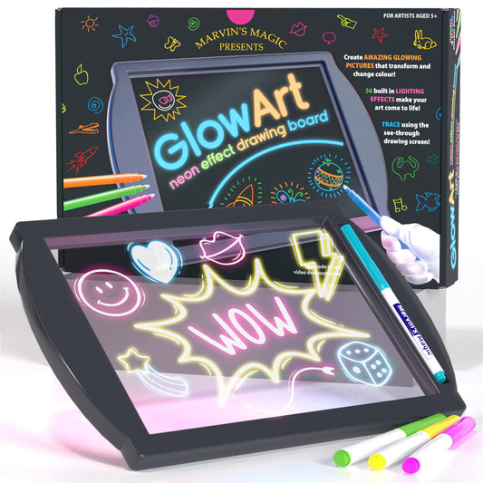 Marvin's Magic Glow Art board glows neon for bedtime doodles.