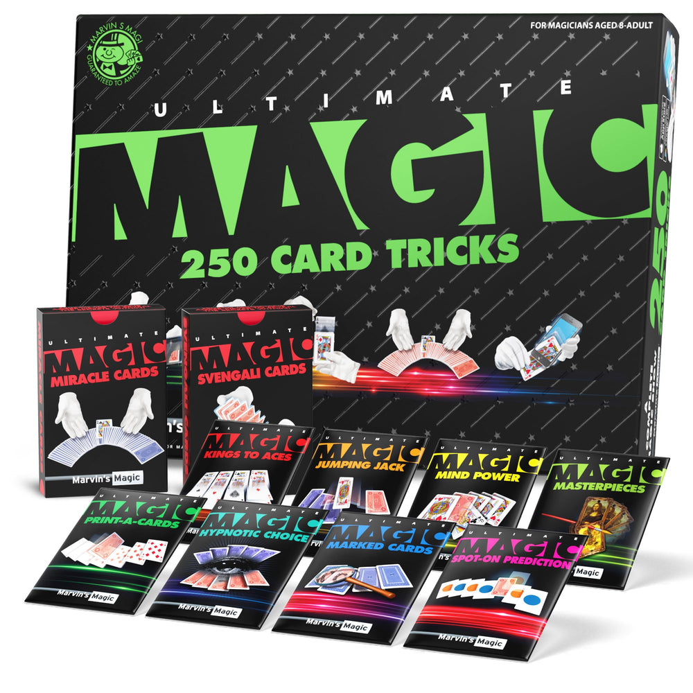 Marvin's Magic Ultimate 250 Card Tricks Set box for impressive home performances.