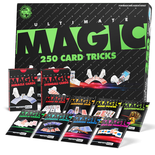 Marvin's Magic Ultimate 250 Card Tricks Set box for impressive home performances.