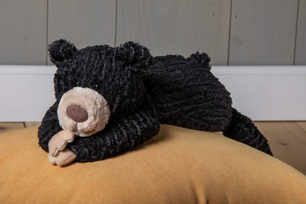 Mary Meyer Cozy Toes Black Bear close-up showing sculpted face and safe eyes.