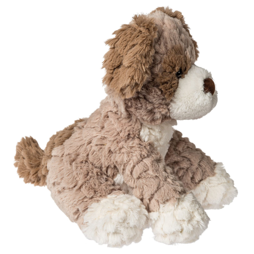 Mary Meyer Frisky Putty Puppy sitting posture shows compact 9-inch size.
