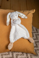 Mary Meyer Lovey Oatmeal Bunny head detail with embroidered eyes for soft play.