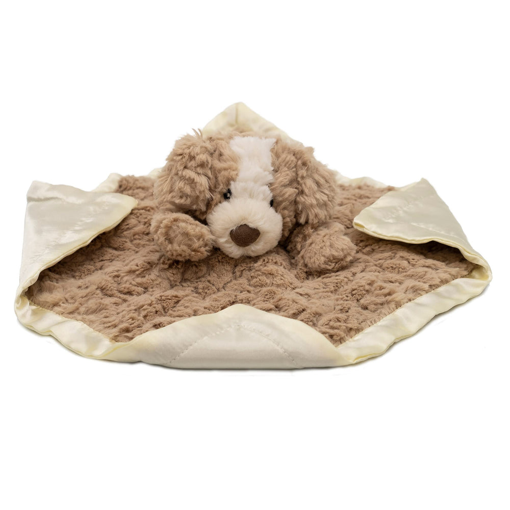 Mary Meyer Putty Nursery Hound Blanket features a soft nose for cuddly play.