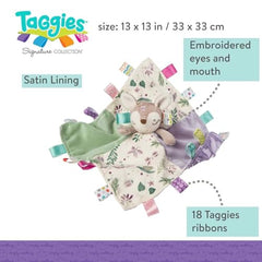Mary Meyer Taggies Flora Fawn blanket-top in purple and sage tones.