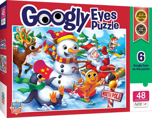 MasterPieces 48-piece puzzle with googly eyes, engaging Christmas fun and fine motor practice.