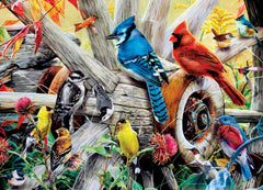 MasterPieces Backyard Birds puzzle scene with vibrant colors for mindful solving