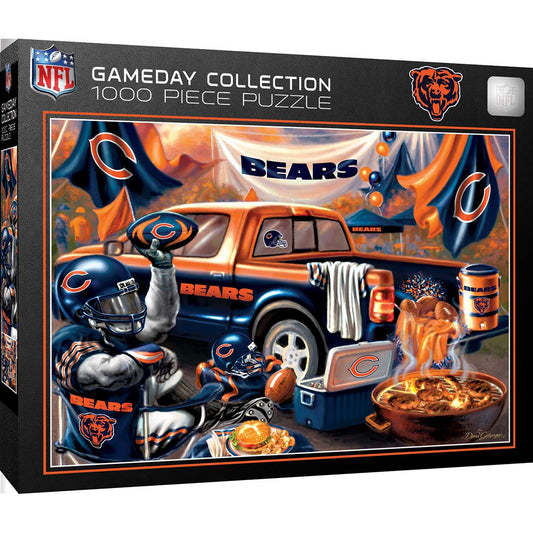 MasterPieces Chicago Bears puzzle box shows official logo for authentic game-night fun