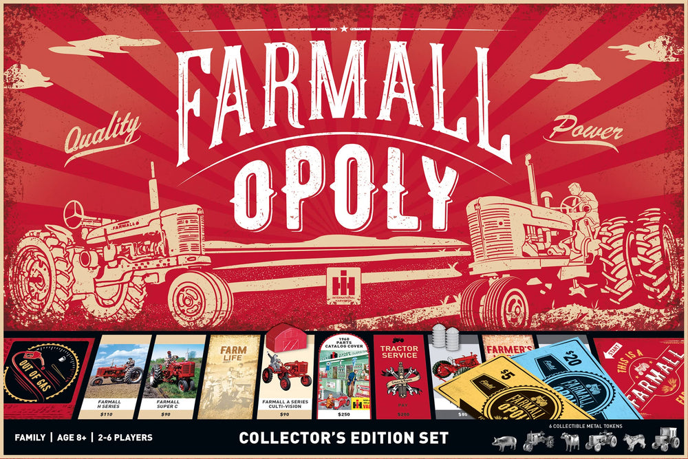 MasterPieces Farmall Opoly game board with vibrant farm scene for family play