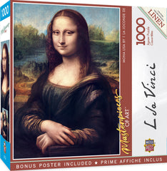 MasterPieces Mona Lisa 1000-piece puzzle box showing the completed image for reference