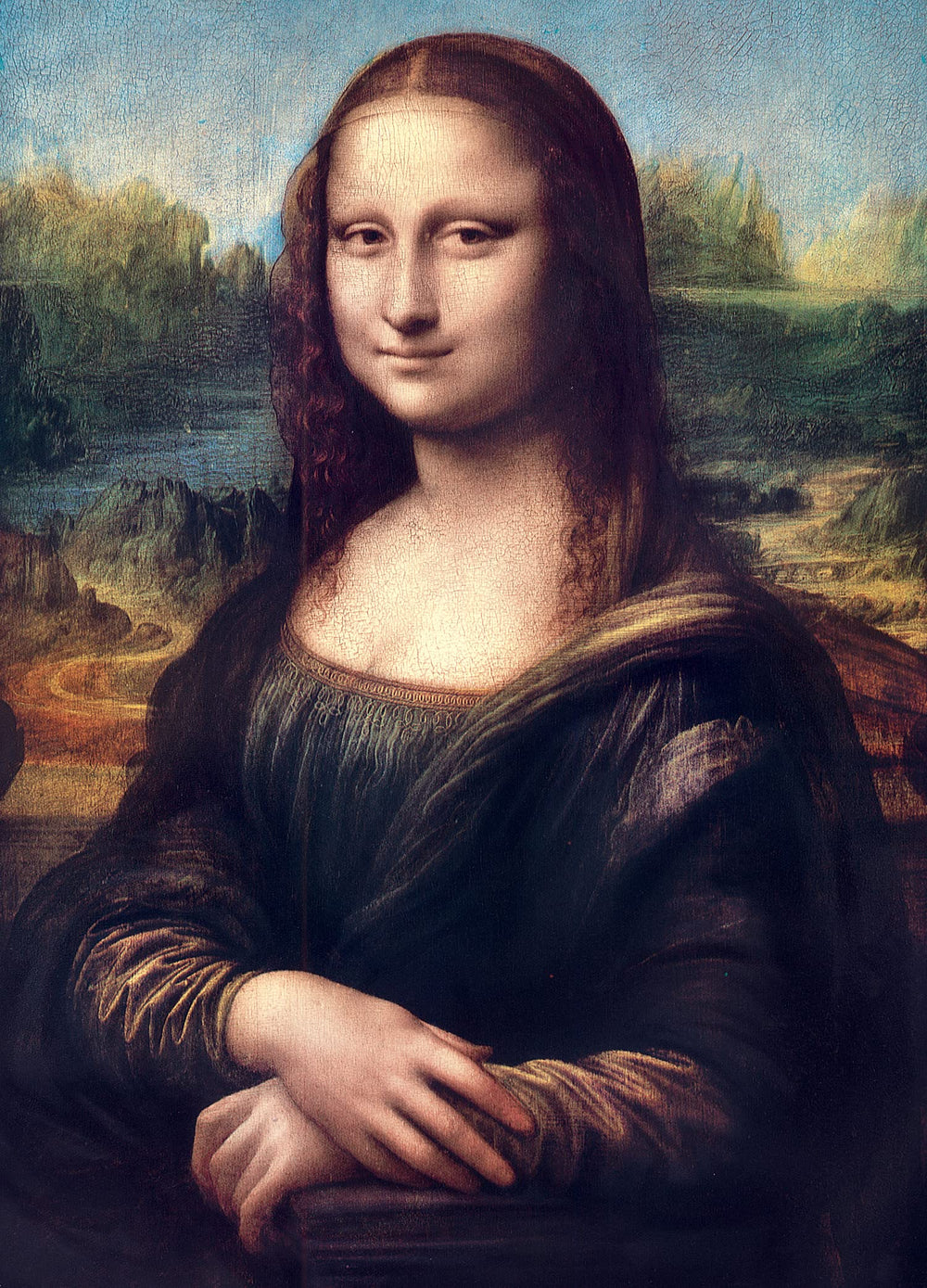 Close-up of MasterPieces Mona Lisa puzzle pieces interlocking securely