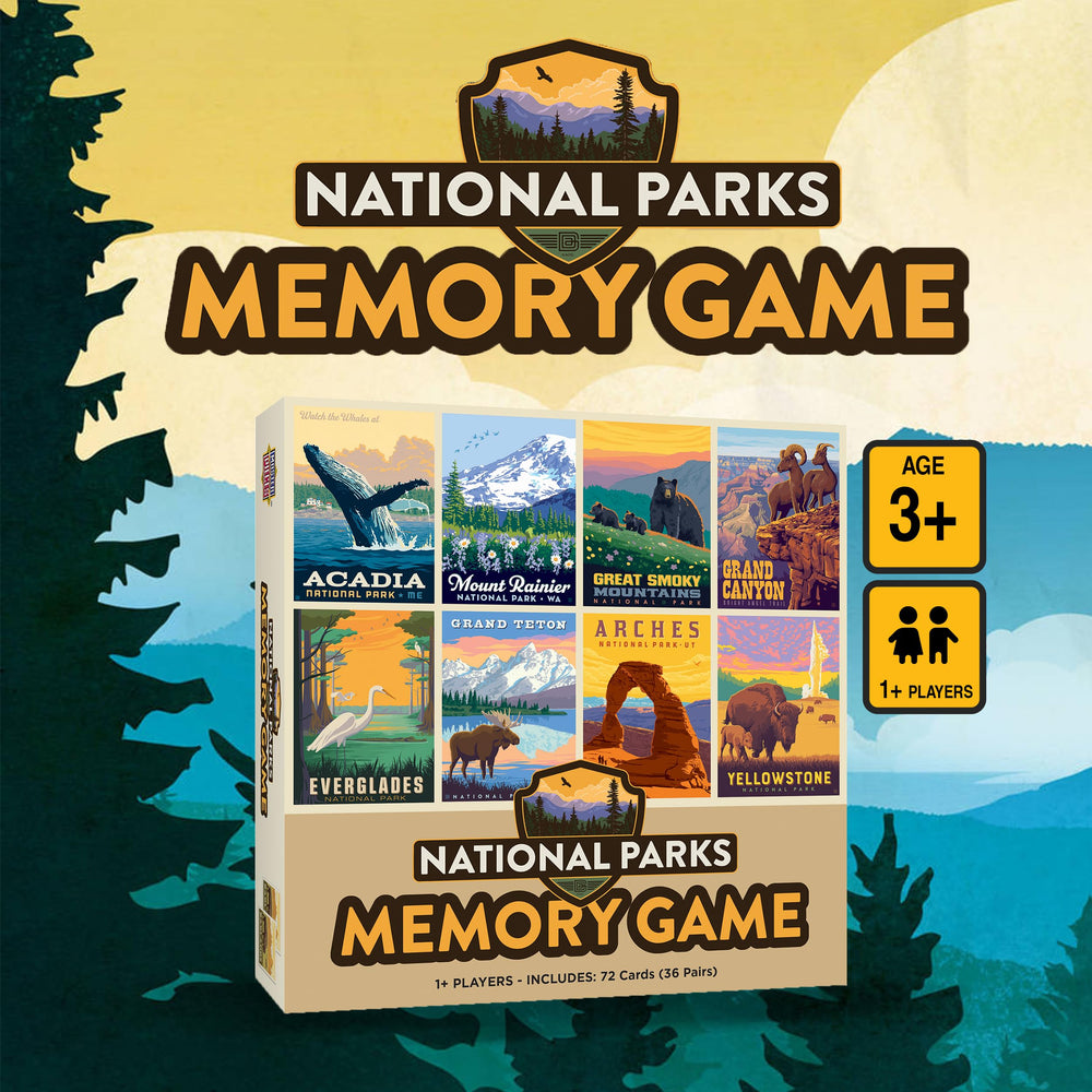 Masterpieces National Parks Memory Game family night with kids and adults playing together