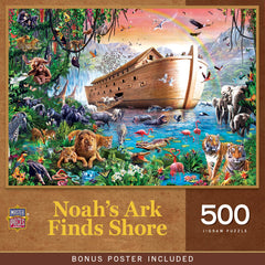 MasterPieces Noah's Ark puzzle box shows a 550-piece challenge for family fun.