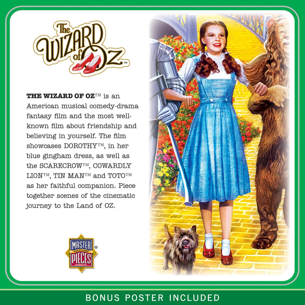 MasterPieces Off To See The Wizard finished size 19.25 by 26.75 inches displayed for planning.