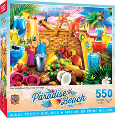 MasterPieces picnic on the beach puzzle box shows an 18x24 layout for family fun