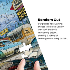 MasterPieces Route 66 Phil's Diner thick interlocking pieces emphasize durability.