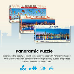 MasterPieces 1000-piece puzzle with unique shapes promoting brain-teasing fun.