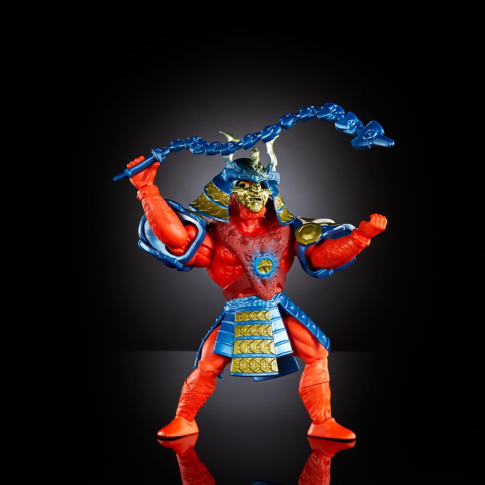 Masters of the Universe Origins Beast Man with shield, ready for crossover battles.