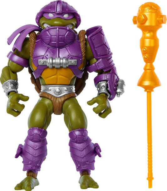 Masters of the Universe Origins Donatello figure posed for Grayskull display with 16 joints