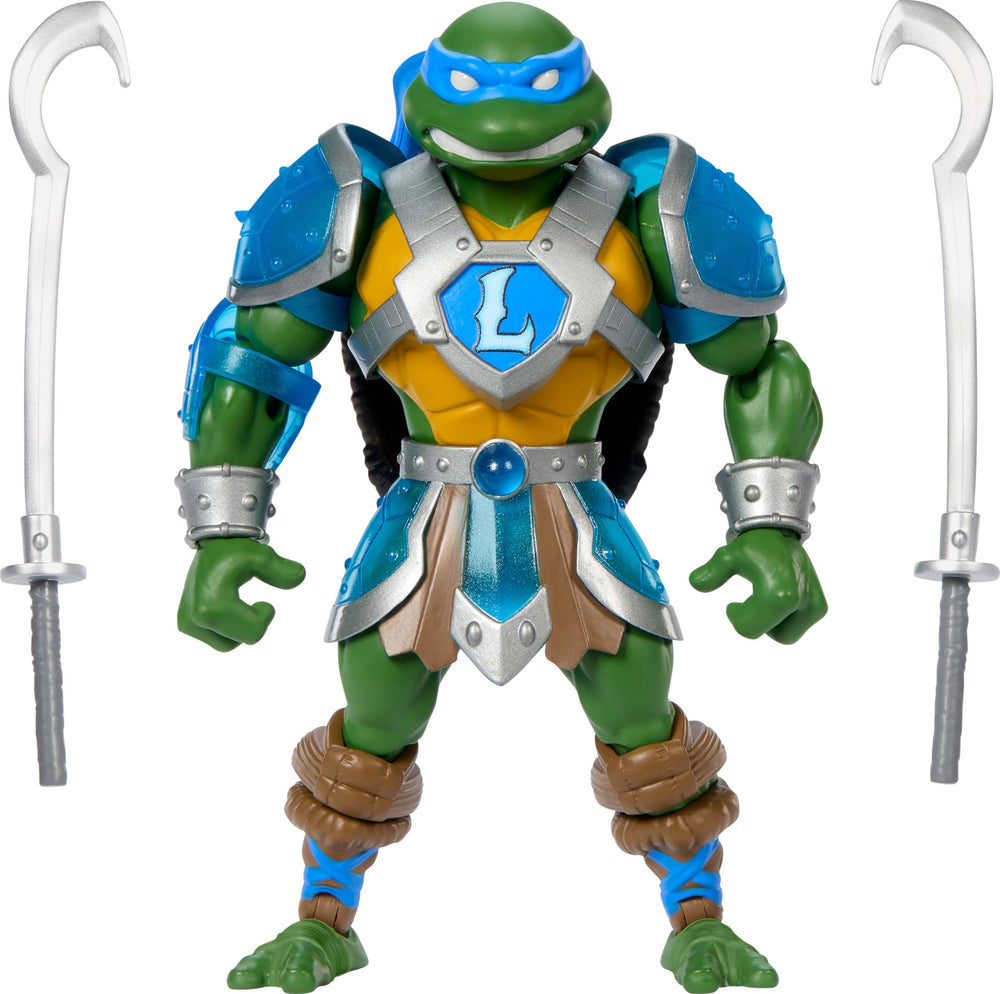 Masters of the Universe Origins Leonardo in reptile wars armor for dynamic battle poses.