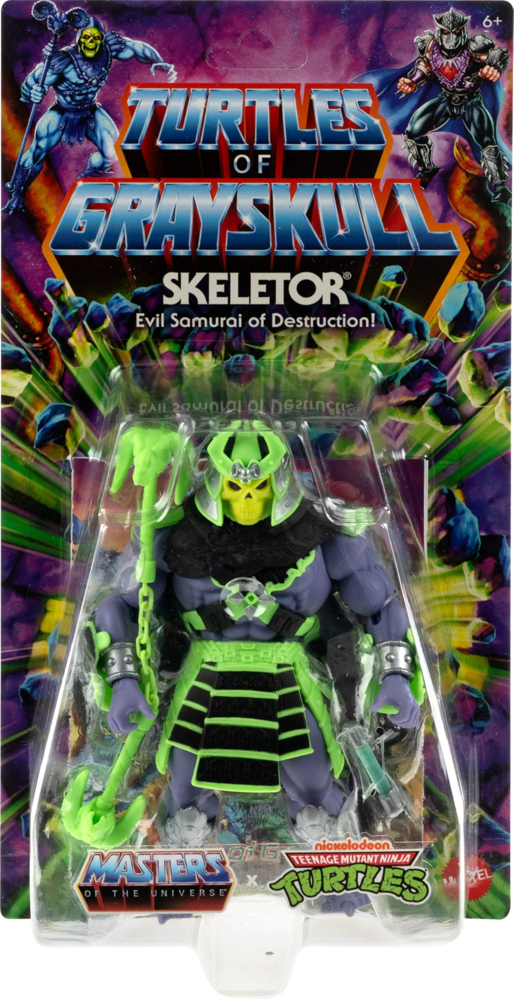 Skeletor holding the double ram-headed scythe for dramatic poses.