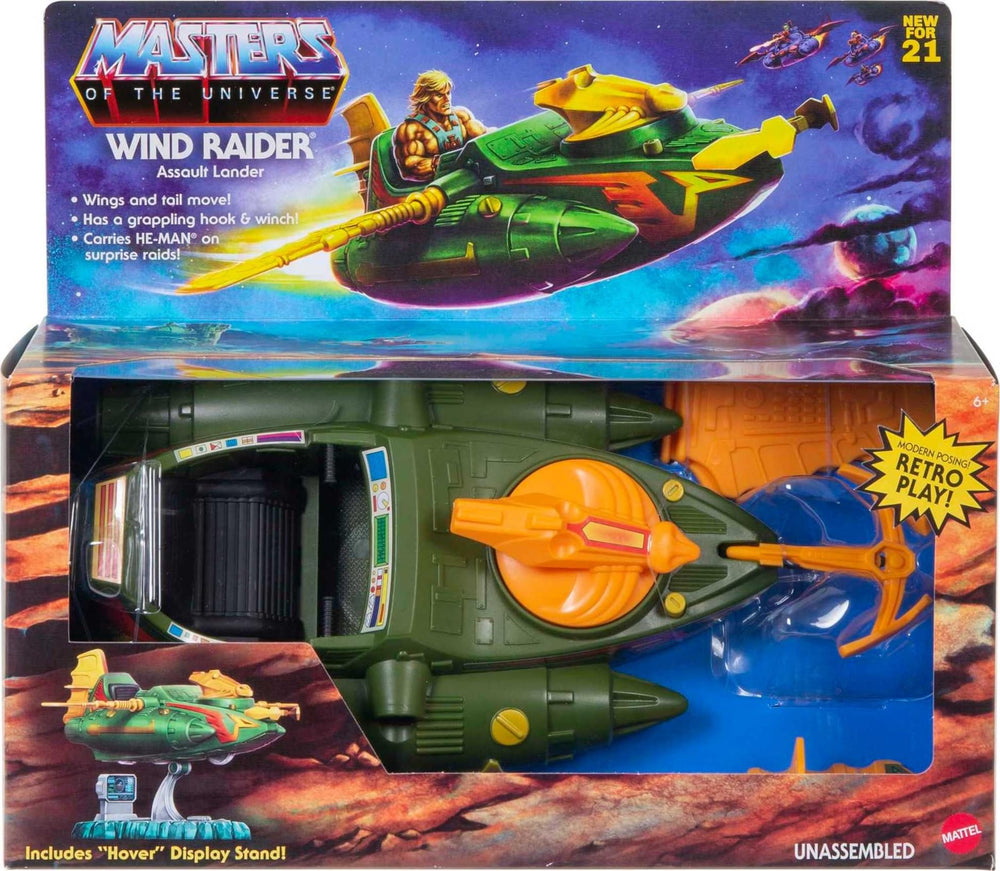 Masters of the Universe Origins Wind Raider color variations add collectible charm.