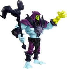 Skeletor display-ready figure on a collectors shelf with other MOTU figures.