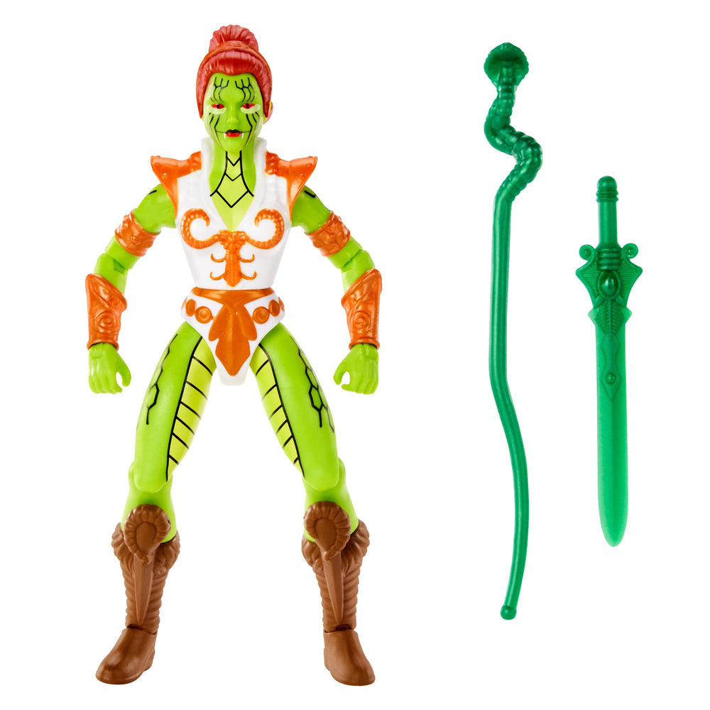 Masters of the Universe Snake Teela figure articulates for dynamic poses.