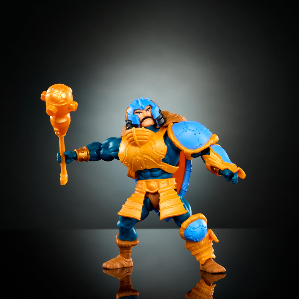 Masters of the Universe turtle-shell shield and mace for authentic crossover battle play.