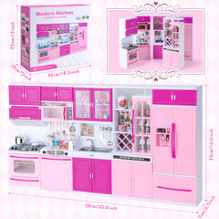 Mastom kitchen playset open cabinet storage keeps accessories organized.