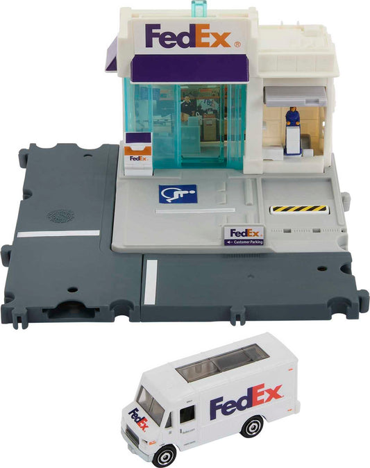 Matchbox FedEx playset dock scene for imaginative loading and unloading playtime.