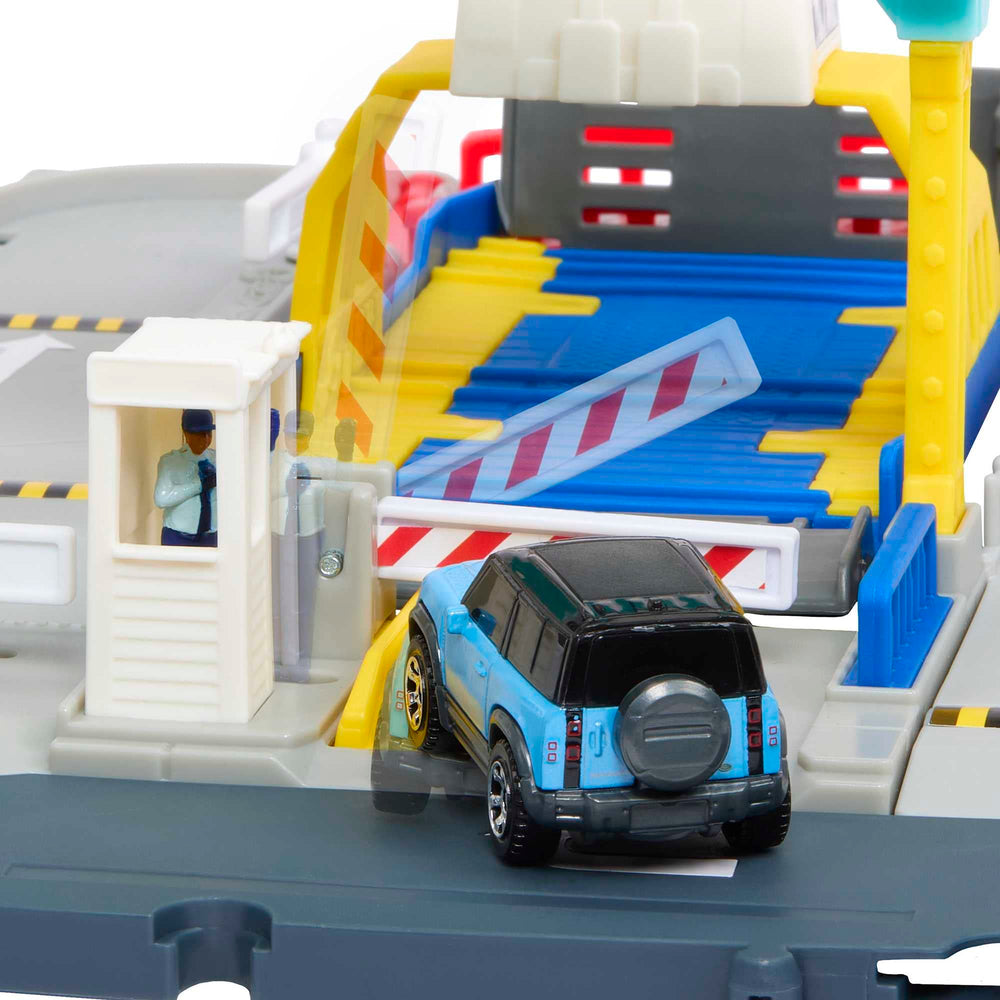 Land Rover activation feature enhances manual play with Matchbox Ferry Port.