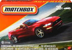 Matchbox twenty-pack front view with varied 1:64 vehicles for imaginative play.