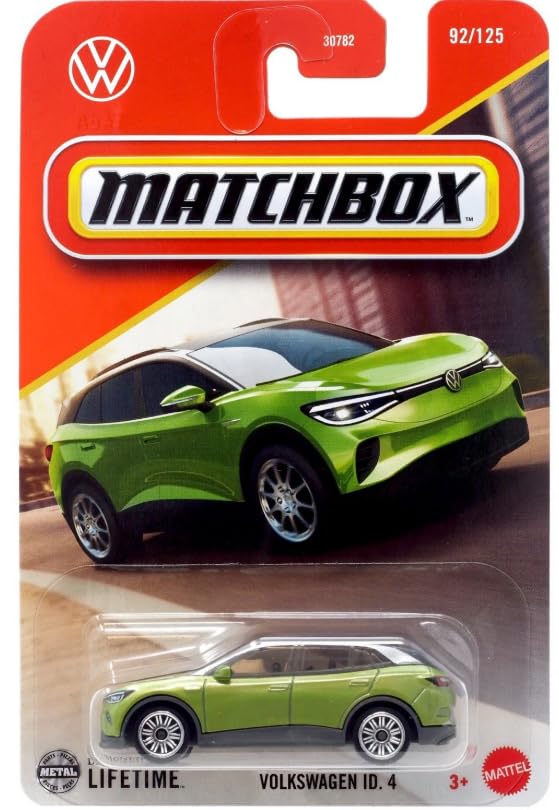 Matchbox Volkswagen ID.4 in green diecast, ideal for display and collection enthusiasts.